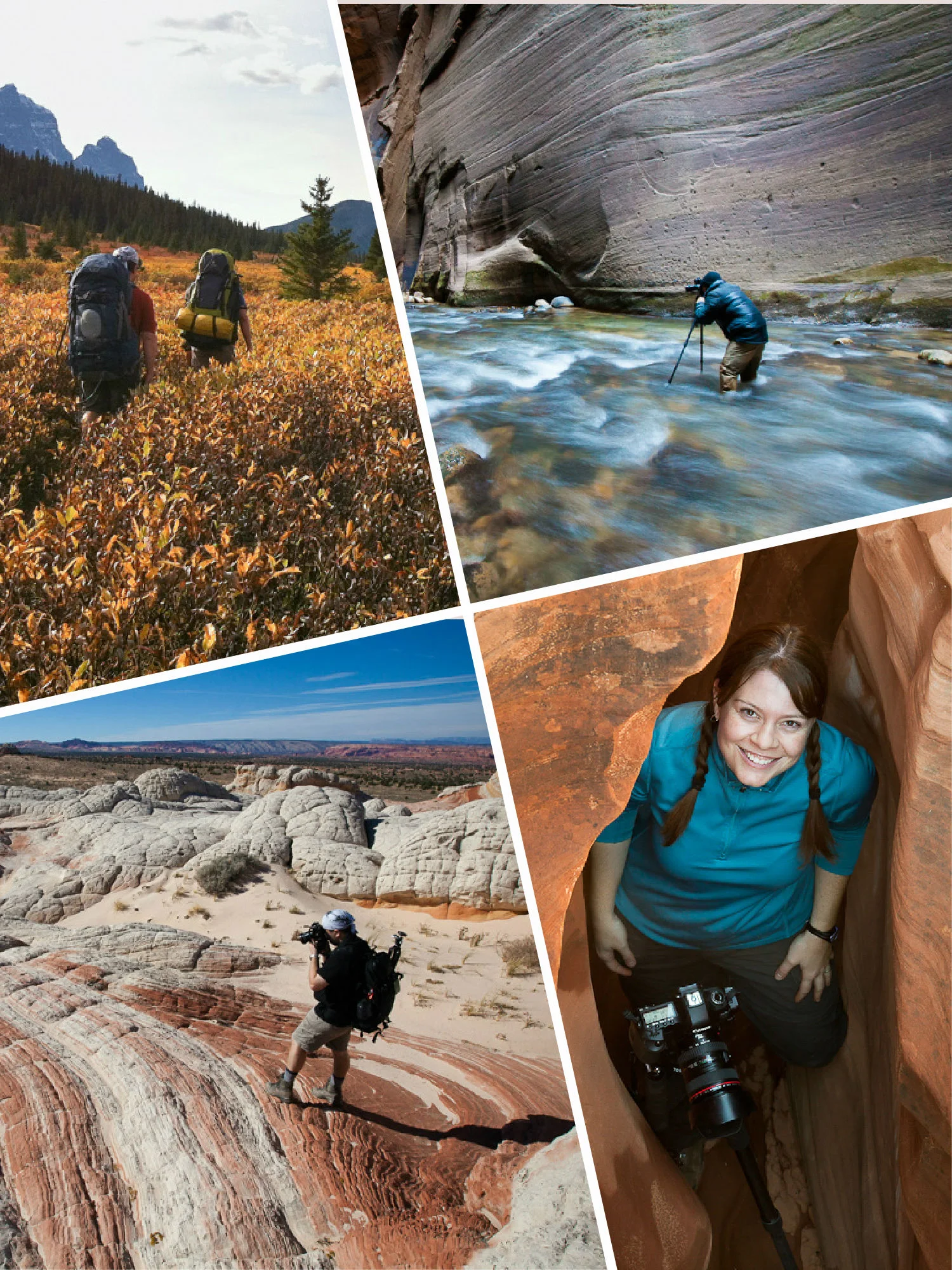 Backpacking to the Tonquin Valley in Jasper National Park, Ron photographing in the Zion Narrows, exploring the Vermillion Cliffs National Monument, and photographing a slot canyon in Utah