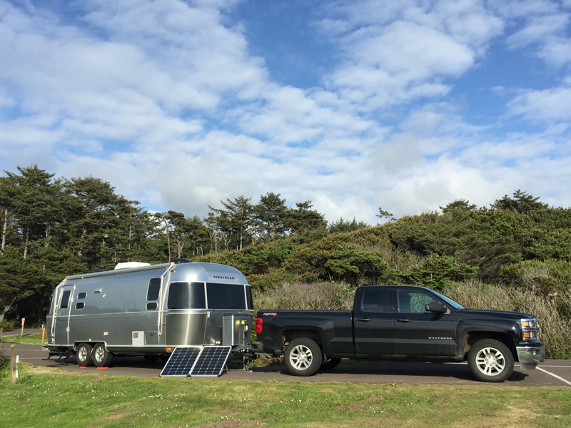 Zamp 200 Watt Portable Panel catching some sun at Tillicum Beach Campground near Yachats, OR
