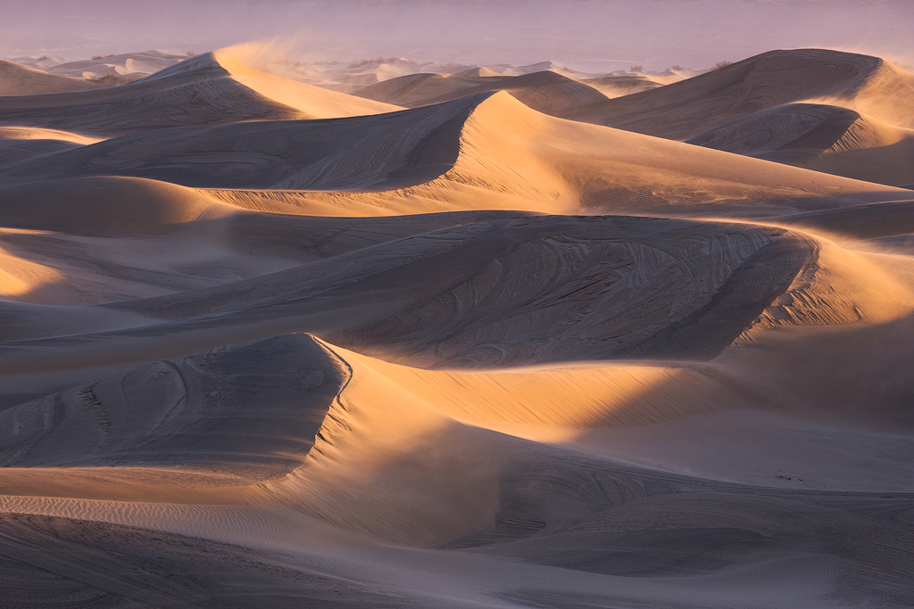 Wind Rain Sand. This photo was taken the sunrise after a day of almost constant rain (not that common in Death Valley), the winds were blowing 35-50mph - creating a unique mix of rain patterns and blowing sand.