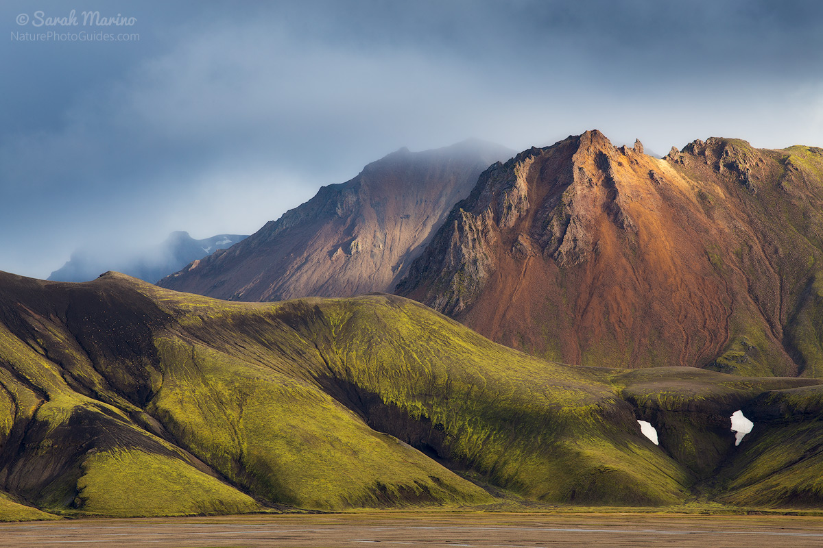 A clearing storm allowed a bit of light to peek through and illuminate these colorful mountains in Iceland's remote Landmannalaugar region. 