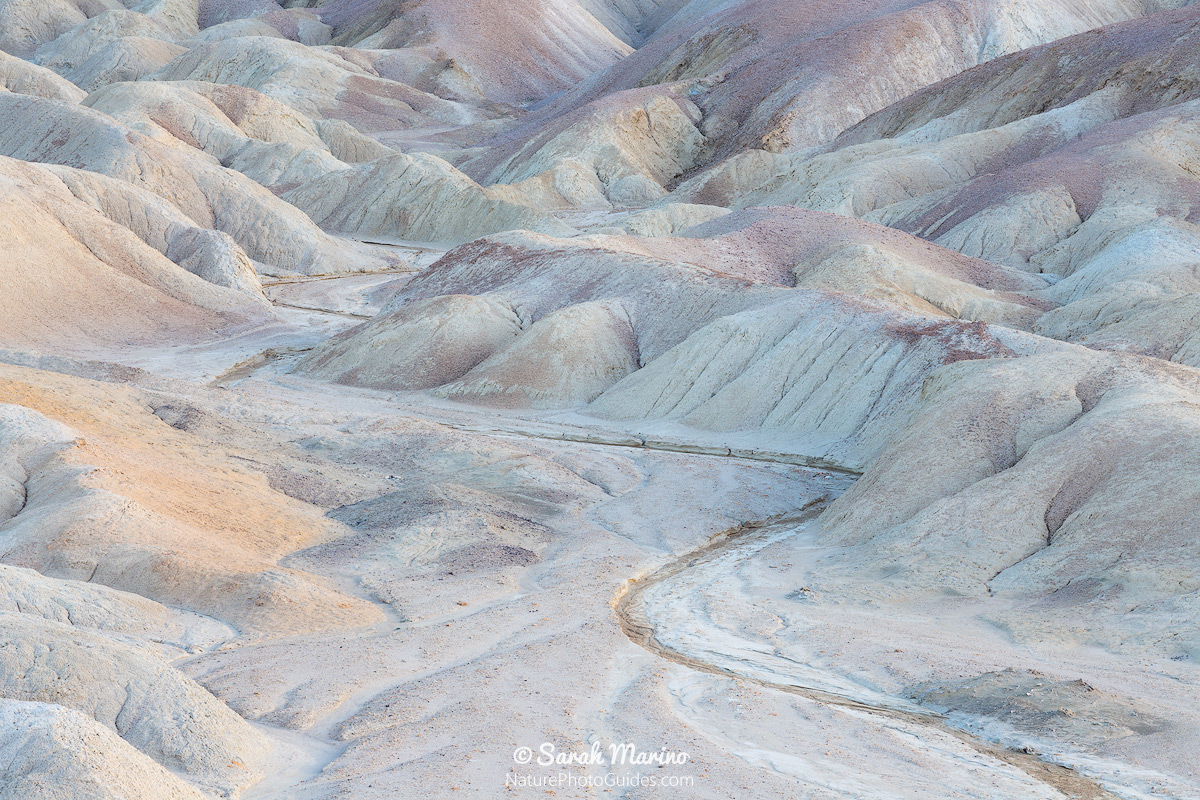 Pastel badlands at twilight in Death Valley National Park.
