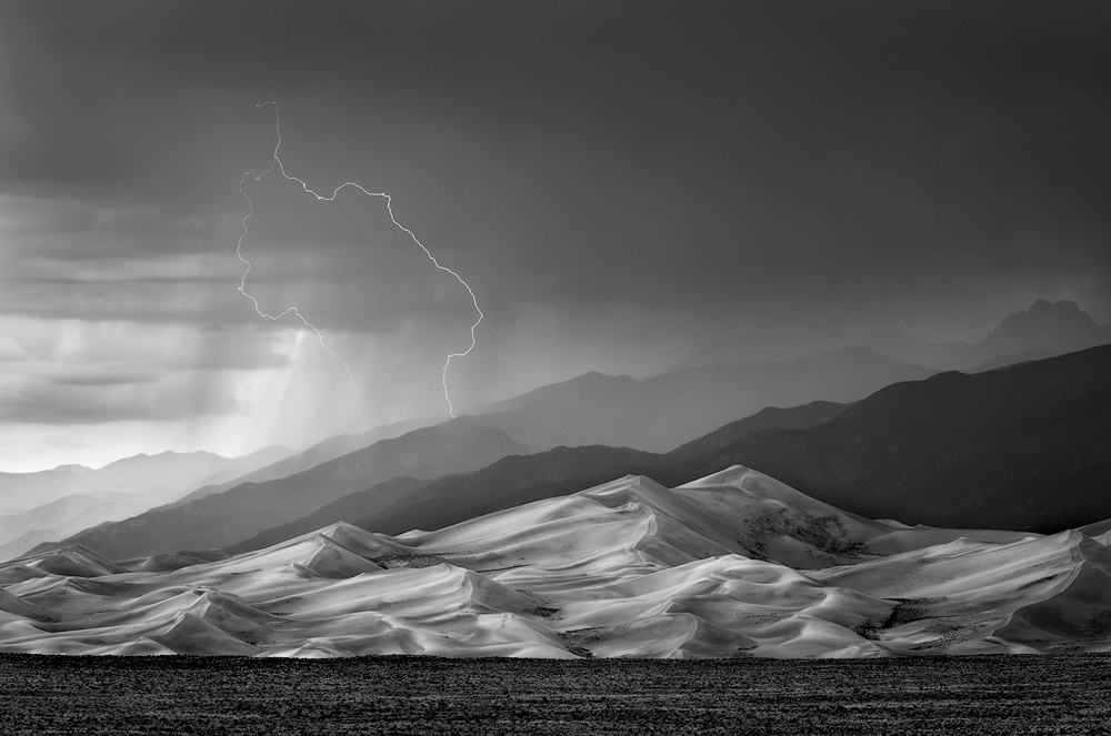 Lightning over the Great Sand Dunes in Colorado. 