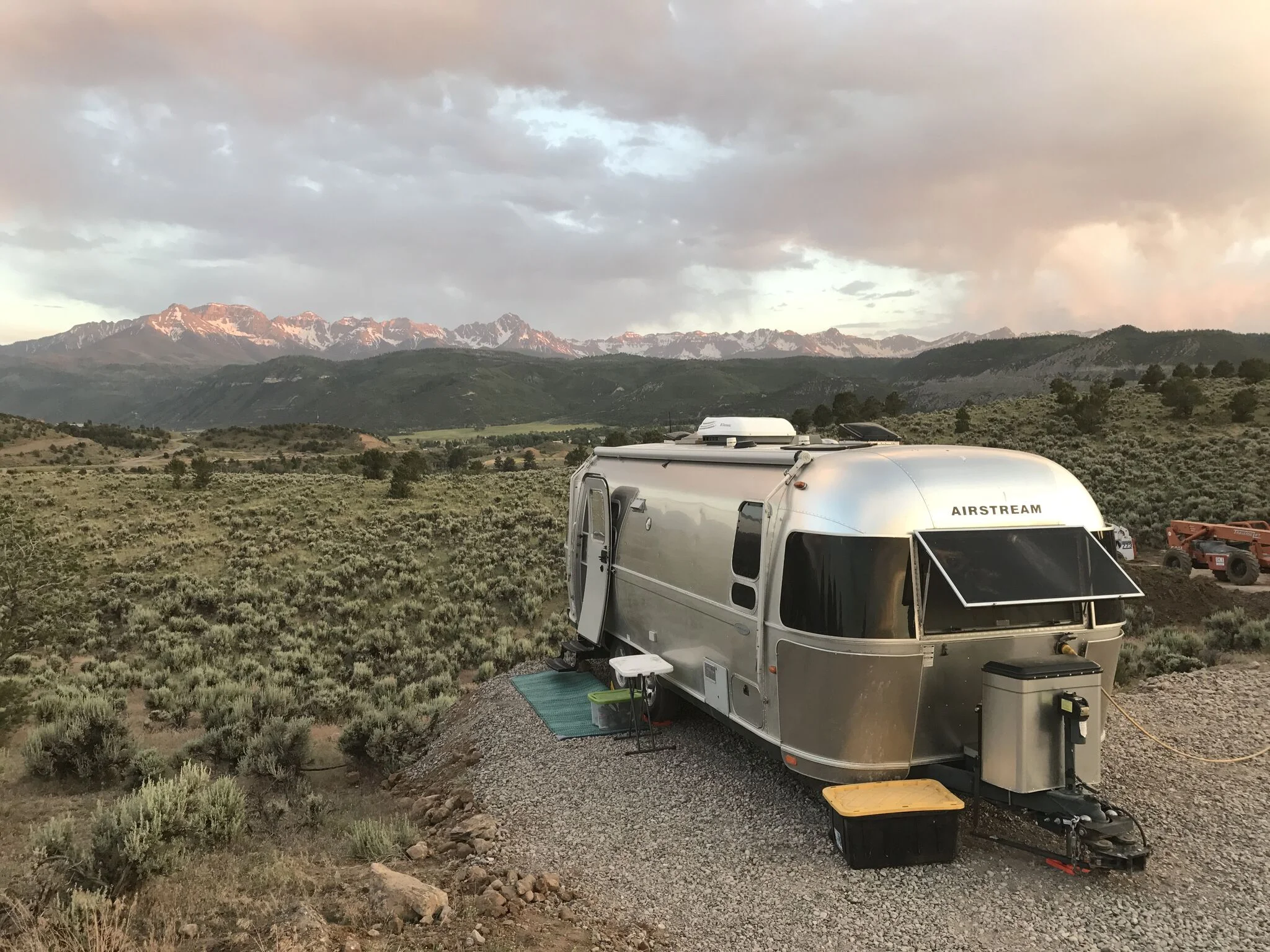 June 22 - Airstream on new pad at sunset