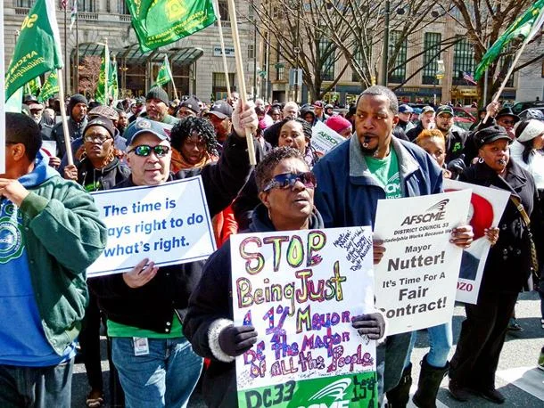 AFSCME members protesting Philadelphia Mayor Nutter's attempt to slash wages and benefits.