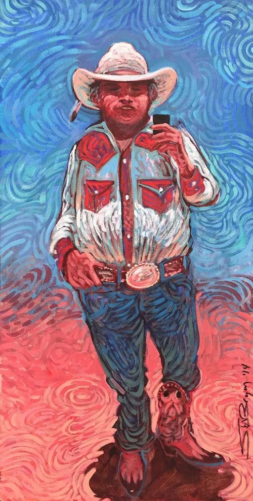 Shonto Begay , Thirty Year-Old Trophy Buckle, acrylic on canvas, 24 x 12"