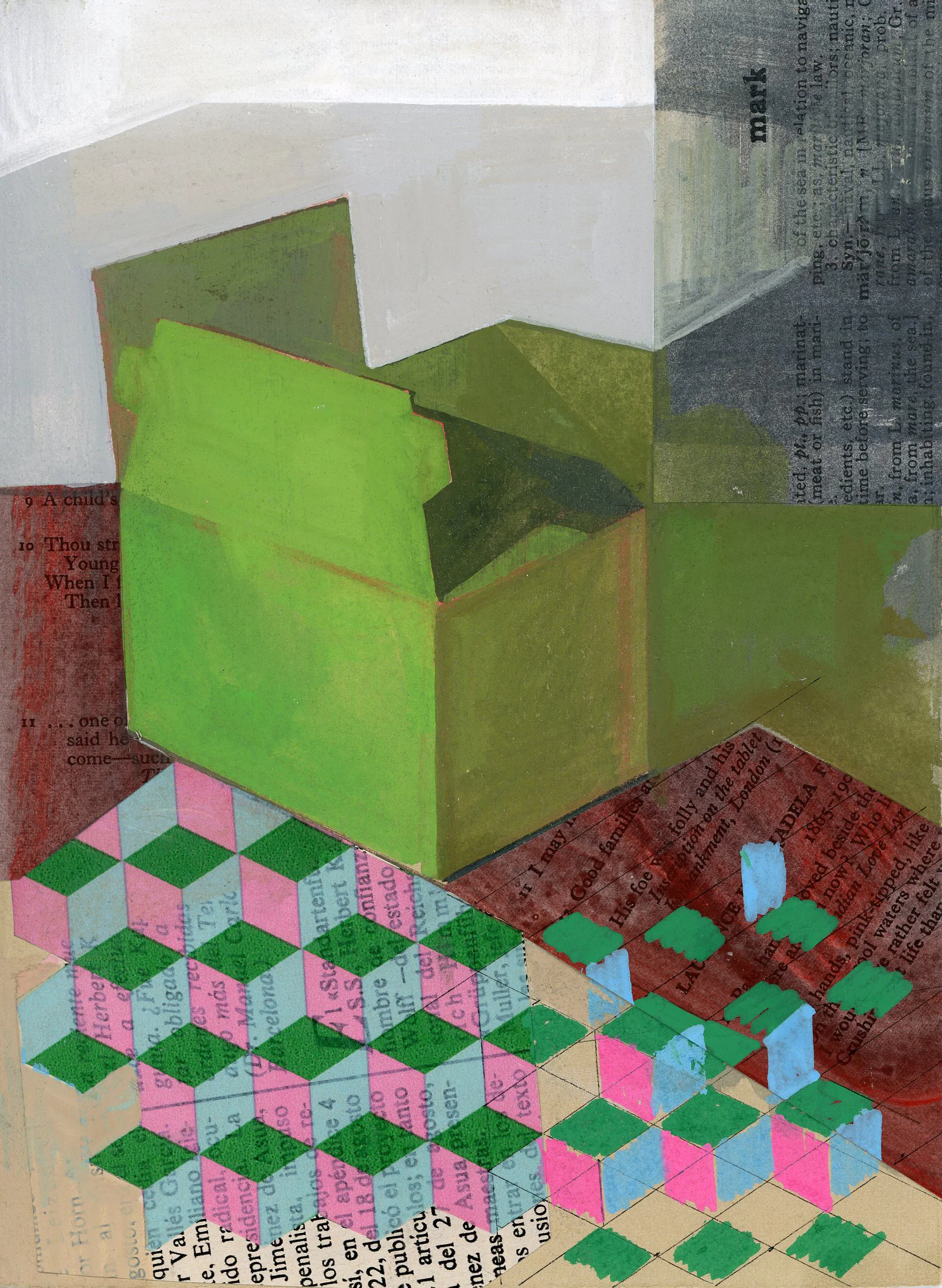 Jennifer Barton Green Box mixed media-collage and acrylic, 5.5 x 7.5 in.