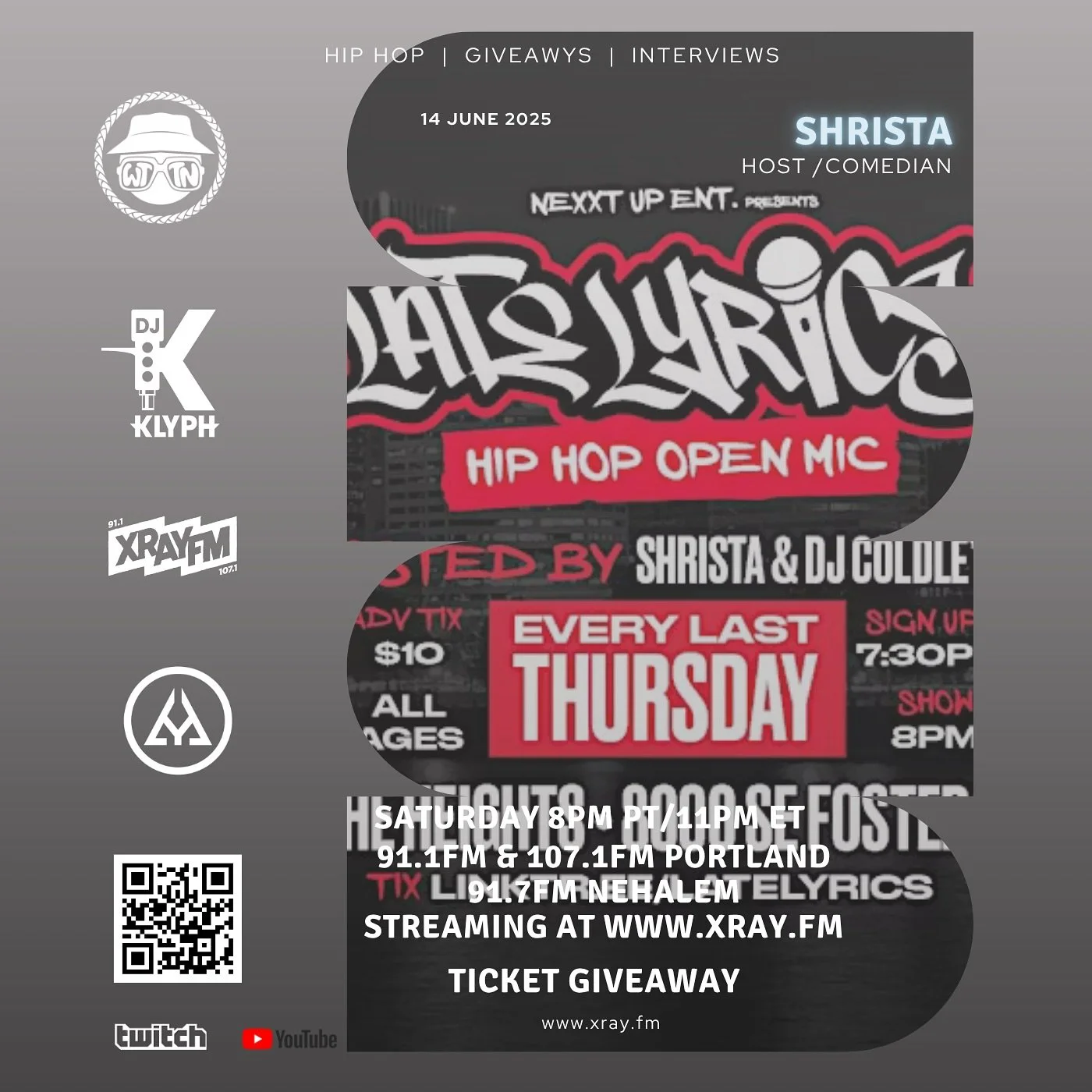 🎤 Tomorrow night on Welcome to the Neighborhood
Episode 488
I’ll be dropping new music and catching up with my guest Shrista to talk about the return of Late Lyrics Hip Hop Open Mic—now taking place at their new home, The Heights 🙌🏾