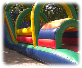 green, blue, red and yellow obstacle course