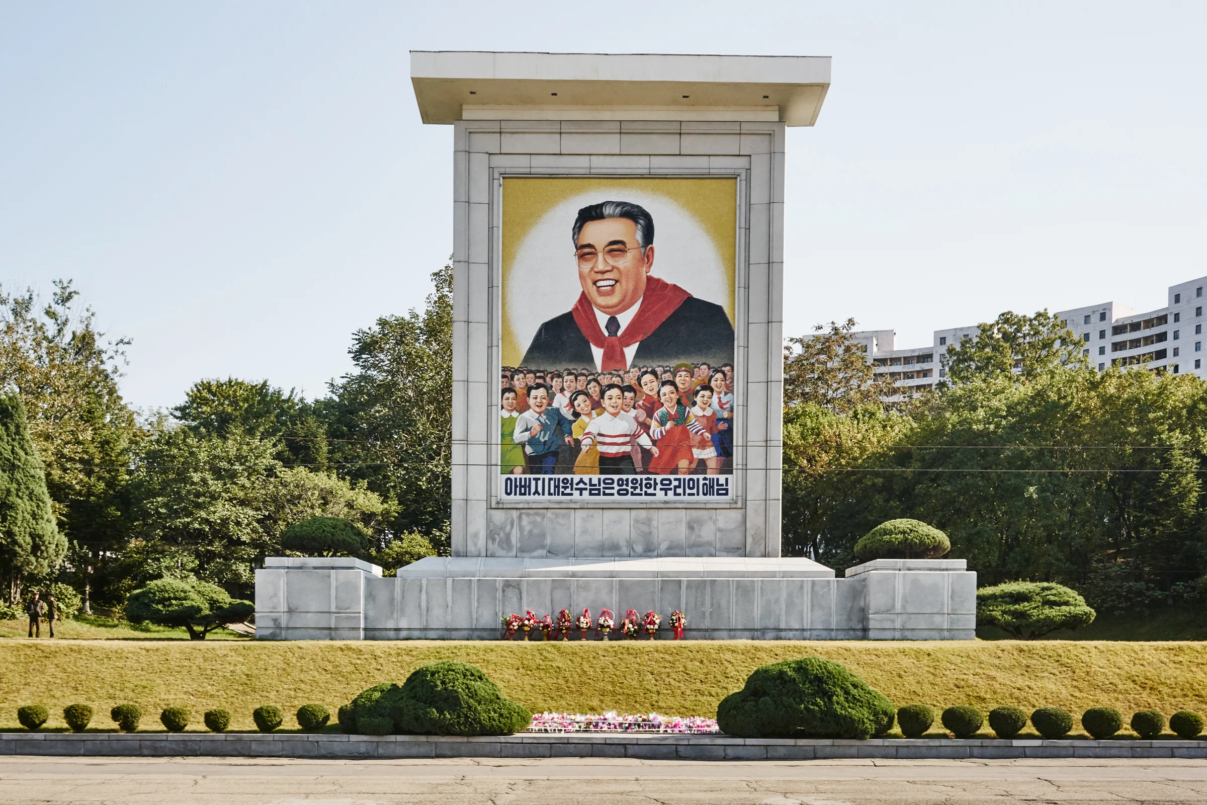 Passing by one of the many Propaganda art across the country. Pyoungyang, NK 