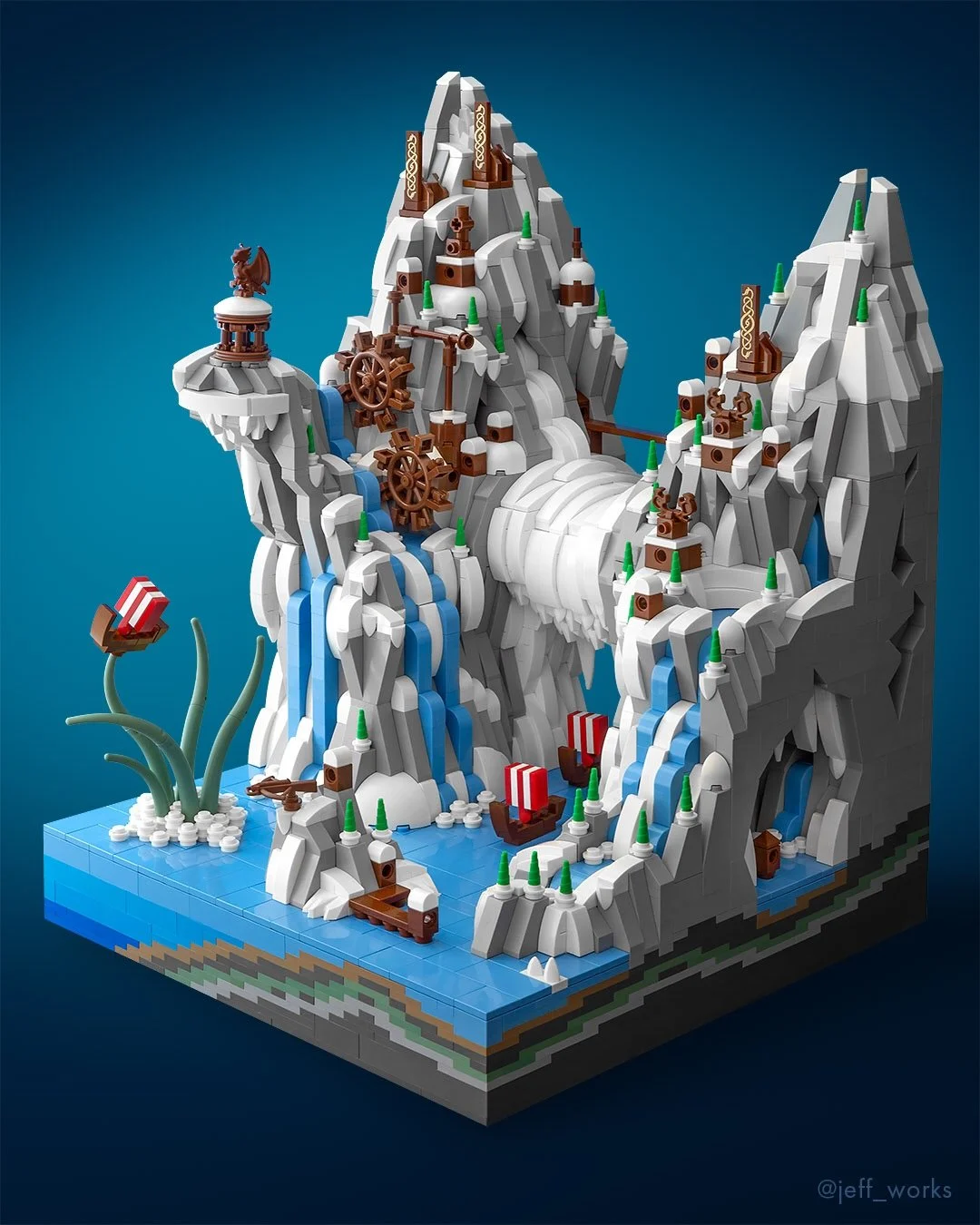 Sea monsters need space, so I've expanded this viking village to a 32x32 base. Although smaller microscale builds look great on a screen, I'm building bigger with an eye on future exhibitions. 

Swipe to see a behind-the-scenes video, and you&rsquo;l