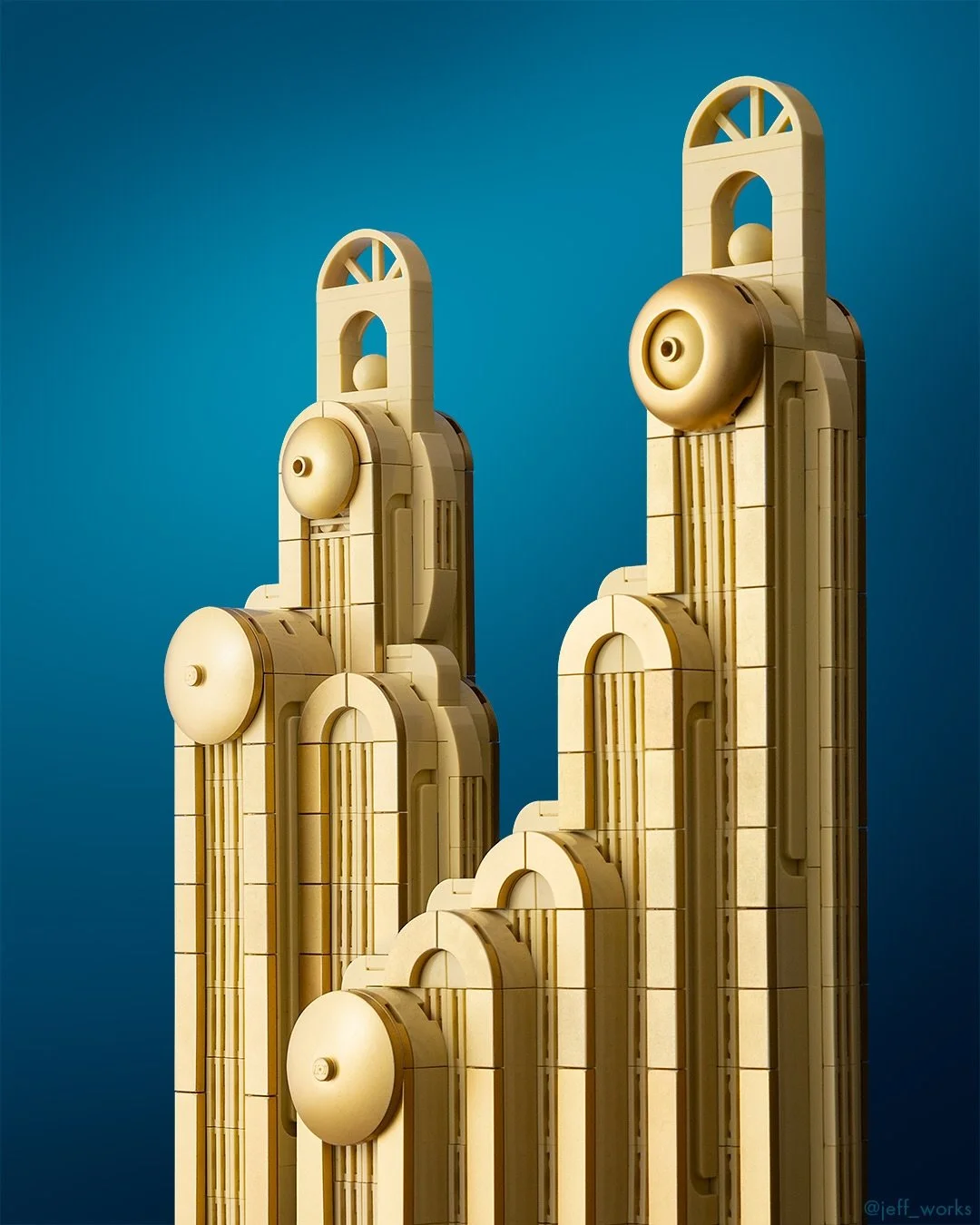 Swipe to see how this monumental architecture is actually an assembly of LEGO bricks you can hold in your hand! You&rsquo;ll find instructions for this futuristic take on Art Deco architecture in my new book, Building LEGO Worlds, which comes out in 