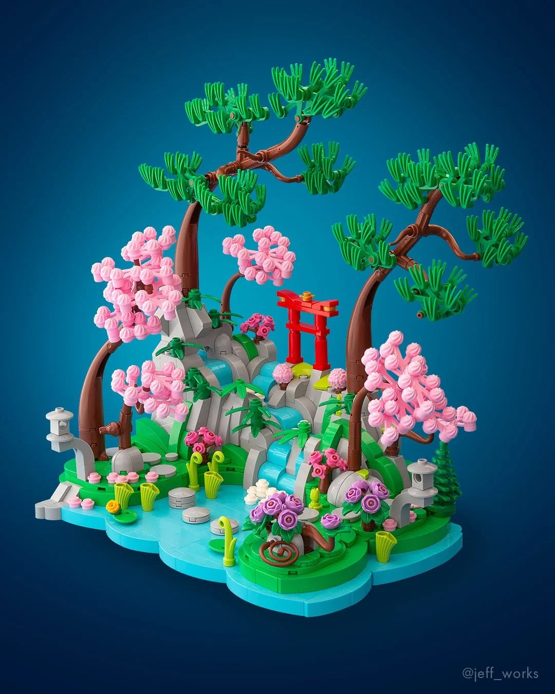 Sometimes it's good to think outside the box, or at least outside the square. This Japanese garden is my first experiment with a rounded base, created by stacking bricks sideways. It's also a little vacation away from the microscale worlds you usuall