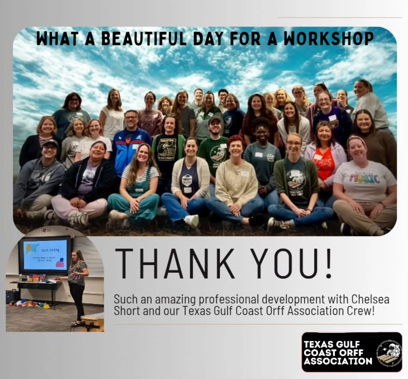 Thank you to Chelsea Short for piquing our curiosity and sharing skills that all our members can use in their own classrooms. It was so nice to see our members come out and connect through music. We can't wait to see you all again at out Chapter Shar