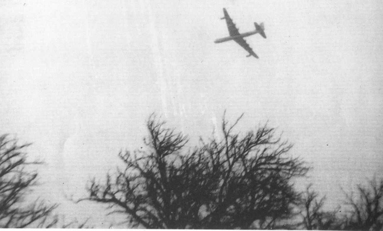 Only known photograph of B-36 circling over Central El Paso before the crash. From Dave Etzold’s Blog