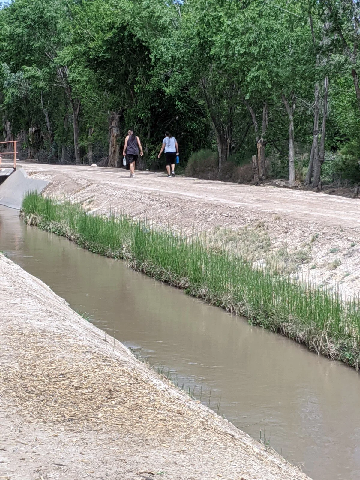 Two strollers walking NNW alond the Montoya Drain.