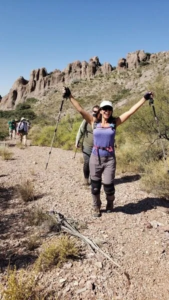 Triumphant Hiker, Achenbach Canyon, photo by Monica Challenor