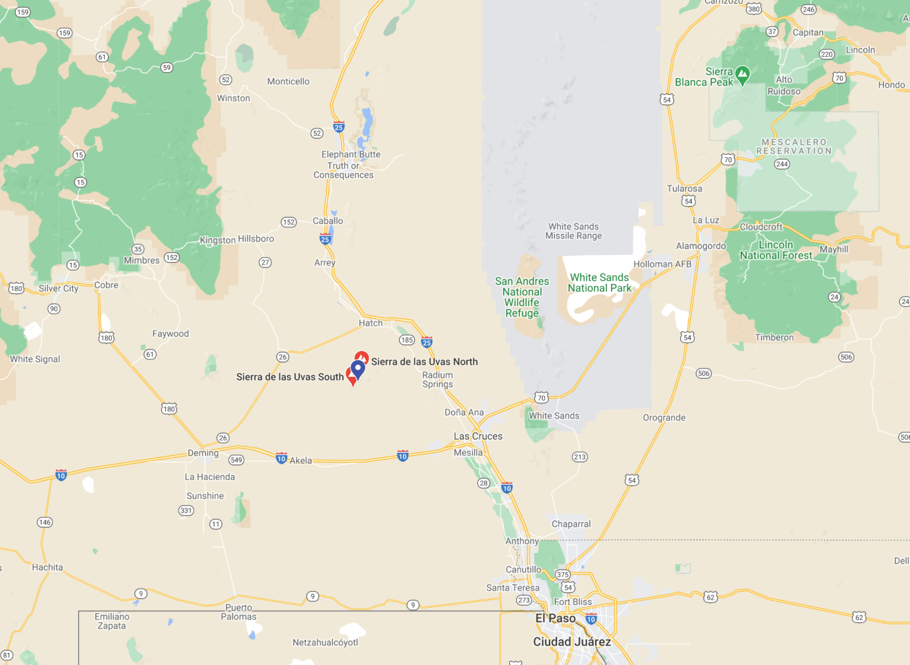 Location of the Sierra de Las Uvas Mountains