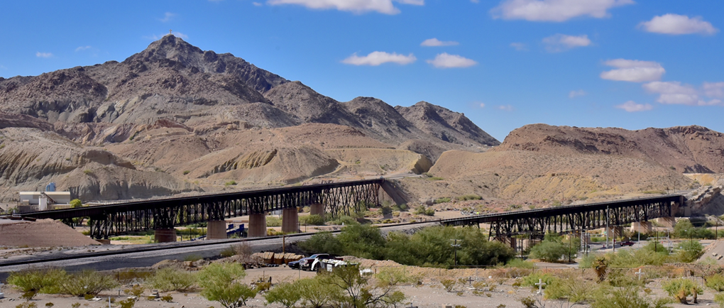 El Paso &amp; Southwestern Railroad Bridge (Trestle) on the left (south)  1880-81. Southern Pacific Railroad Bridge (Trestle) on the right (north) 1902-03. -  Brian Kanof, Oct. 28, 2020