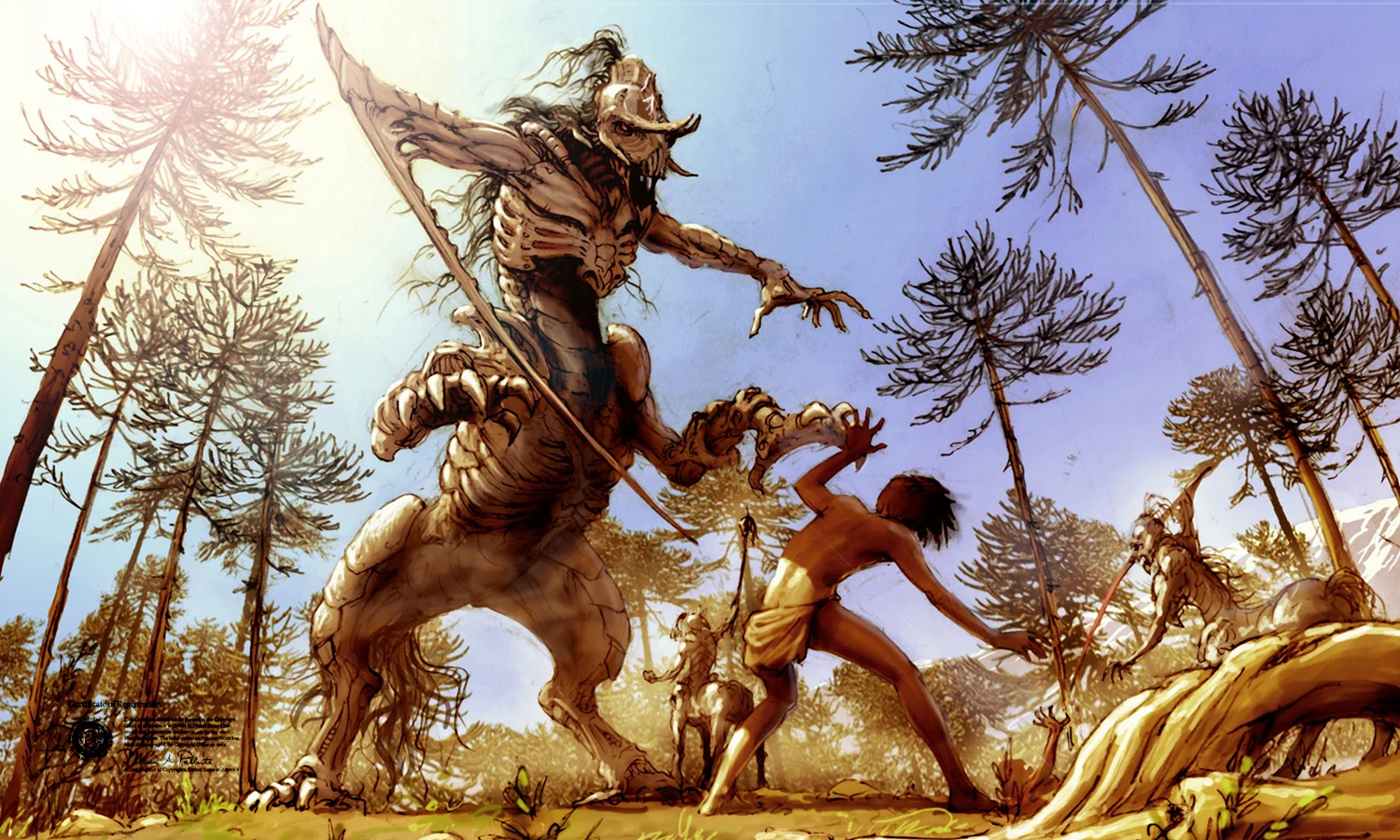 Concept "Encuentro" El Centauro ya definido adquiere una personalidad más única al presentarlo dentro del contexto de la película. En este caso, la escena de “El Encuentro”, luce el abdomen de la criatura en forma de serpiente.