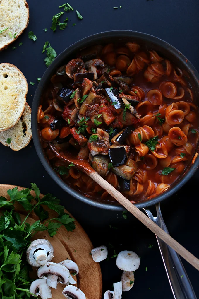 One Pot Eggplant Mushroom Pasta
