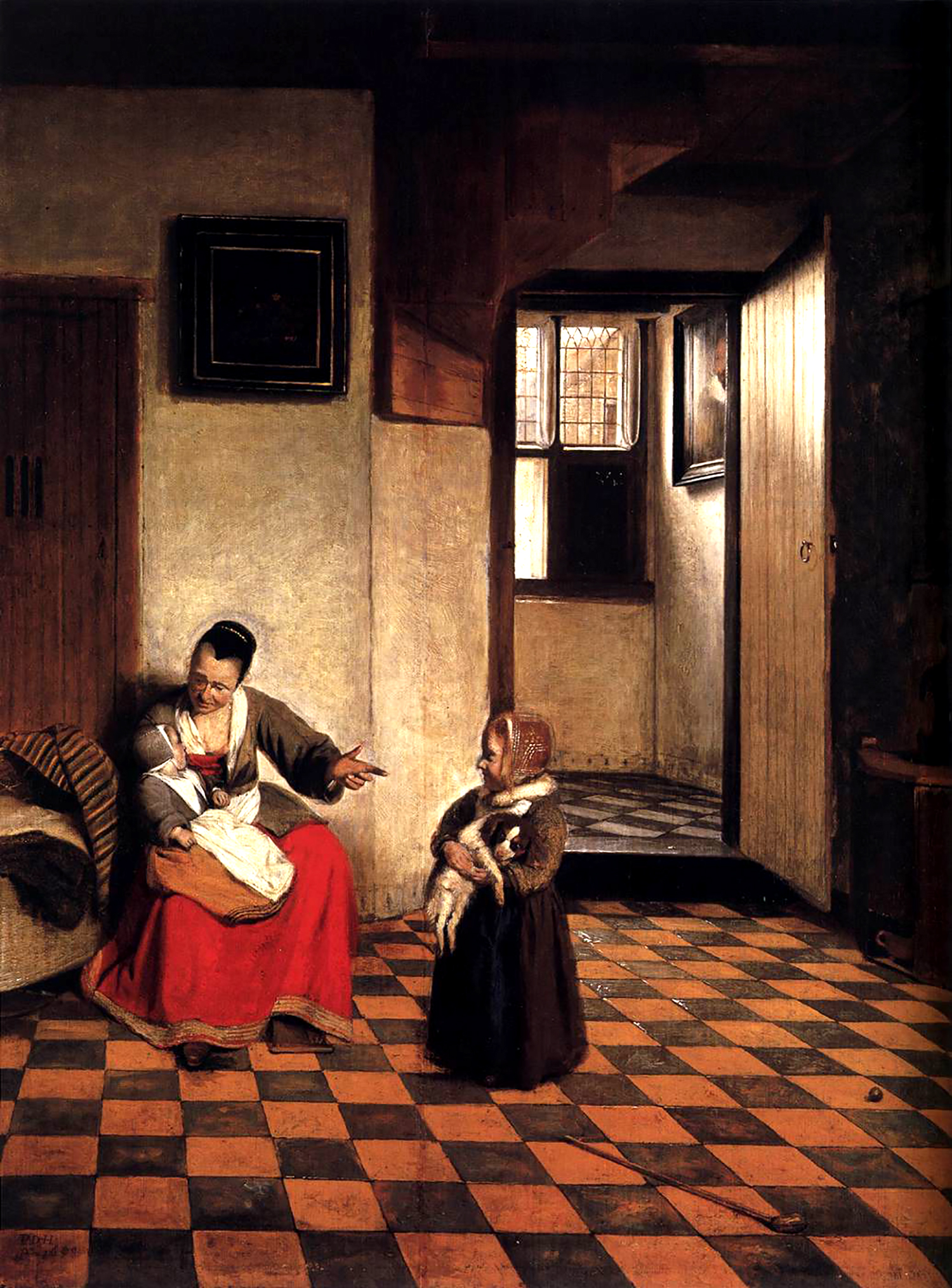 Pieter de Hooch - A woman with a baby in her lap and a small child - 1658.jpg