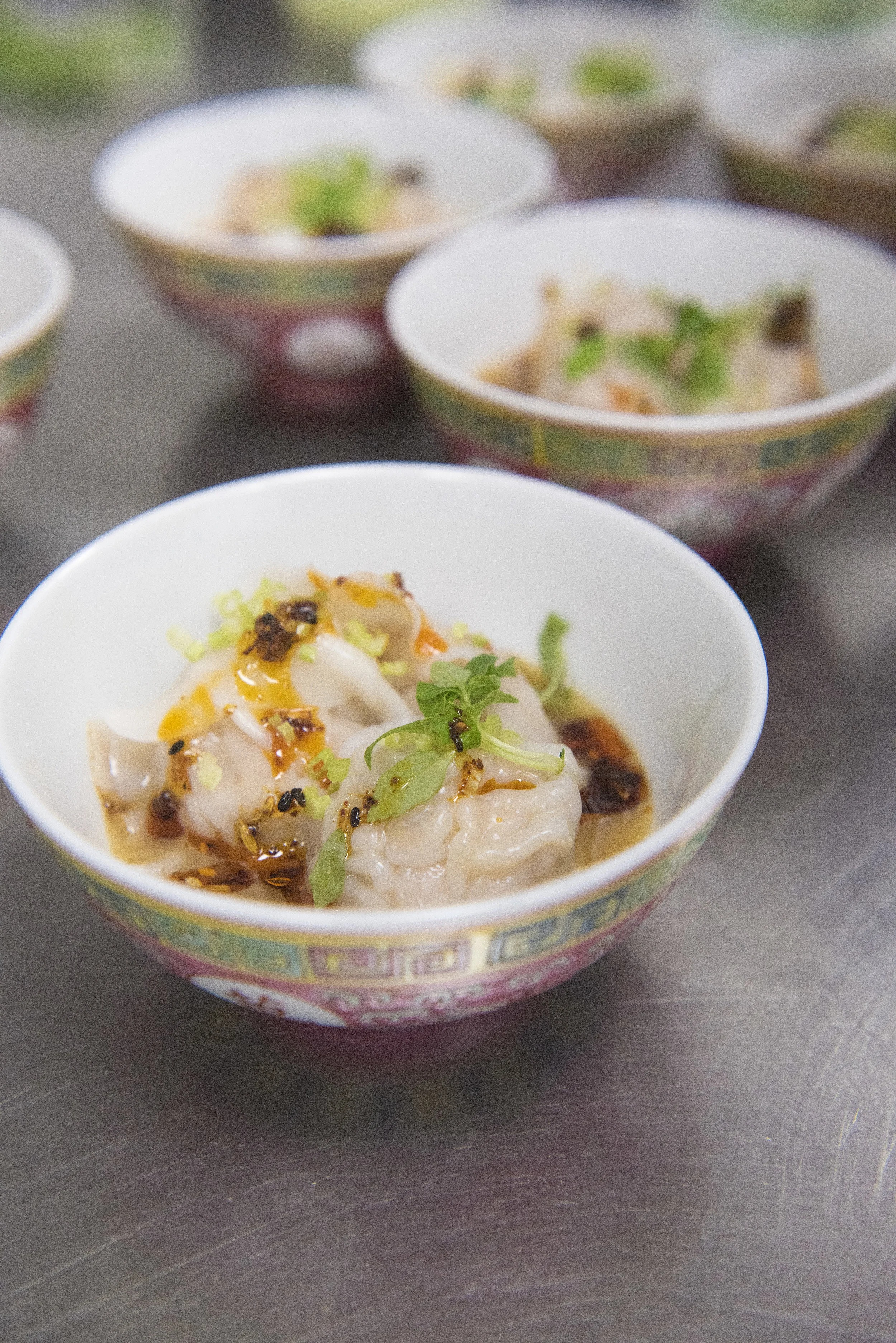 Chicken dumplings with sprouting ginger, vermicelli, sichuan peppercorn