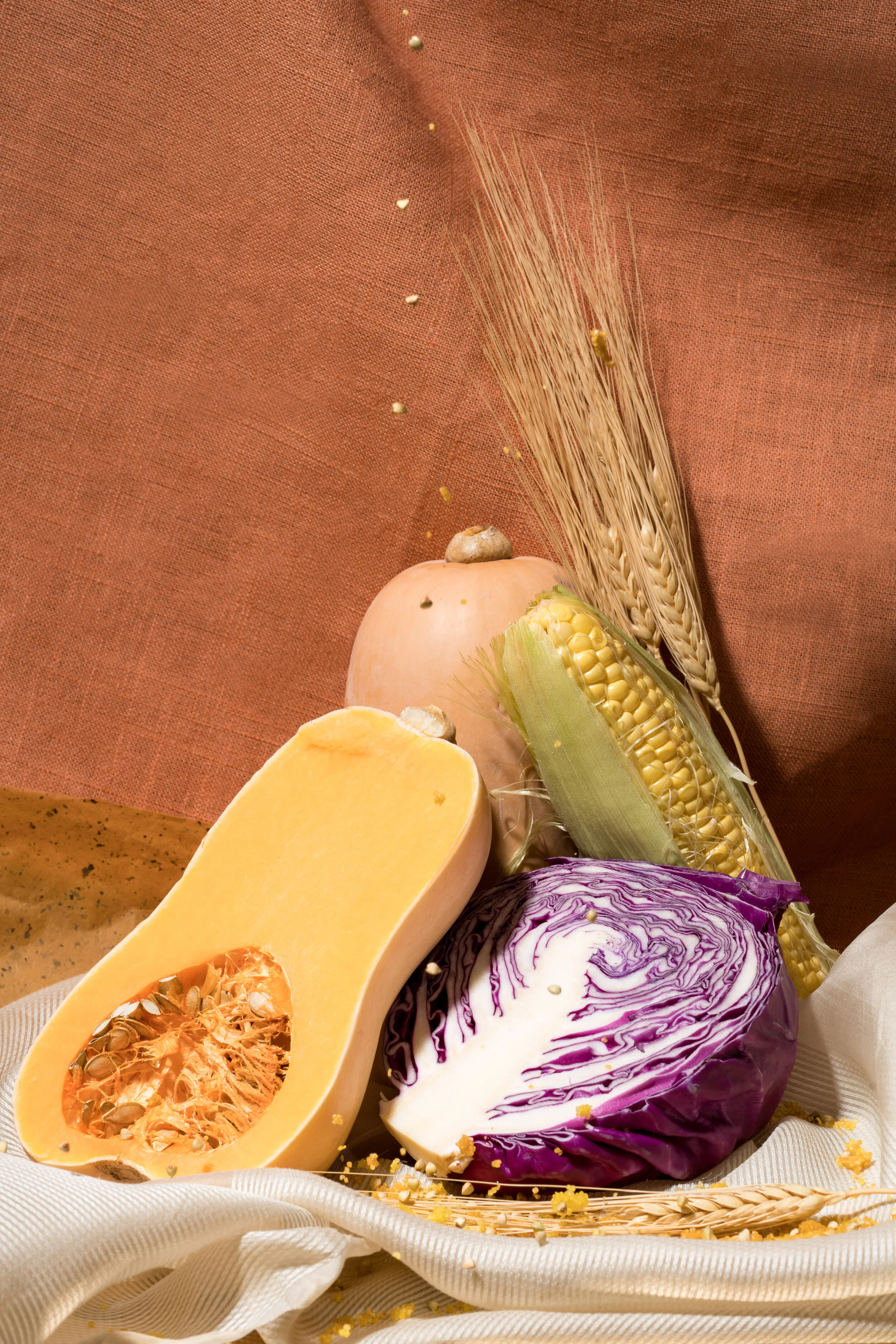 vegetable-forward feast As always, fresh vegetables are the stars of the show. This fall, we’re showing extra love to cool-weather crops like our roasted butternut squash with black sesame and tangy, lightly pickled red cabbage.