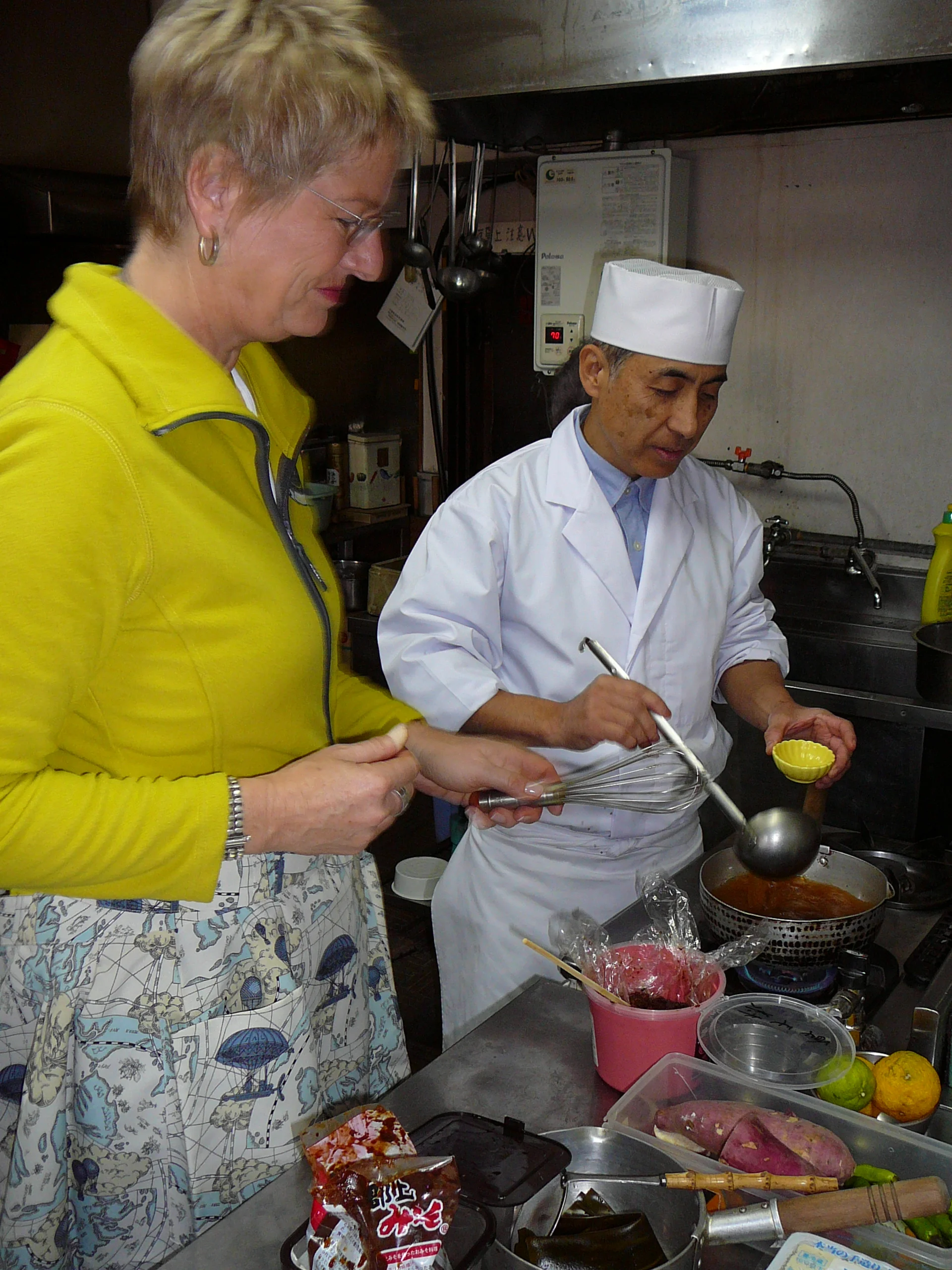 A Lufthansa crew member and I making miso soup