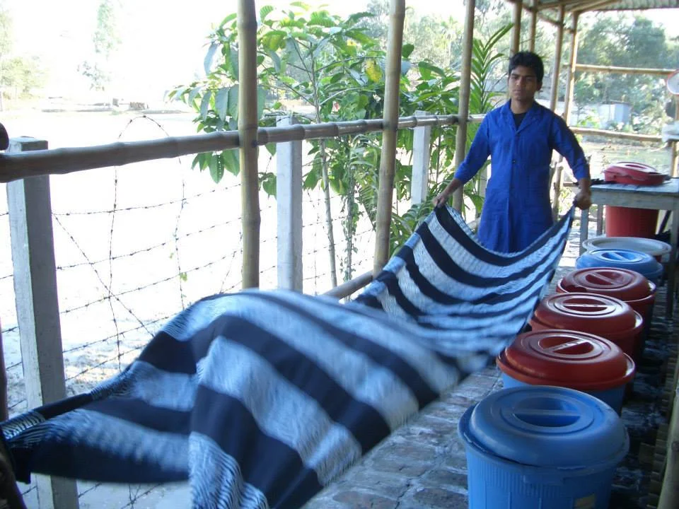 shibori quilt dyed with natural indigo