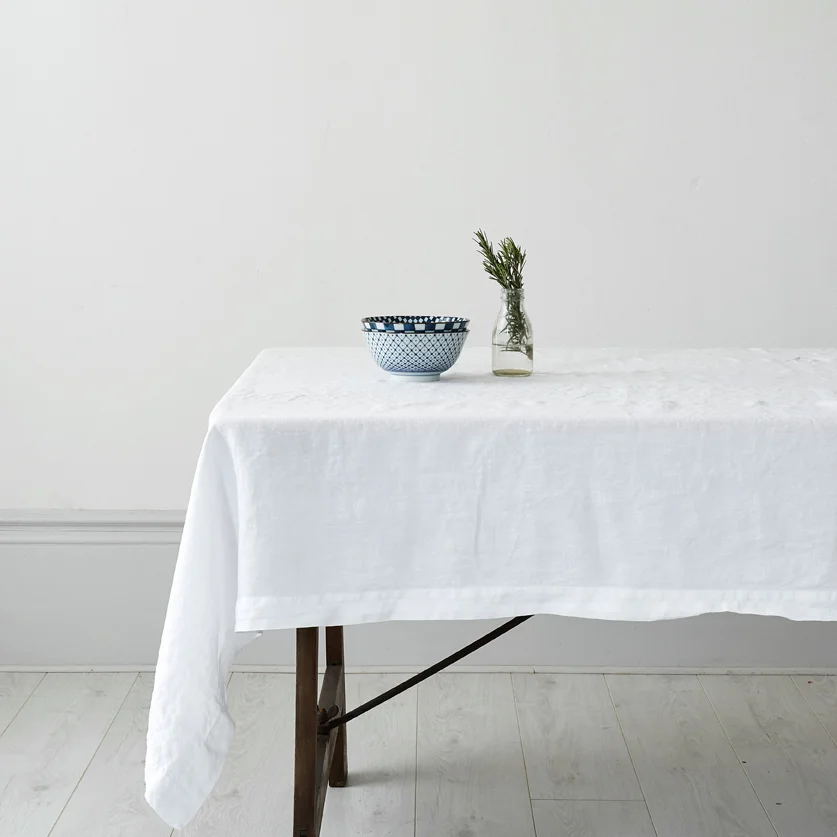 organic linen table cloth - white