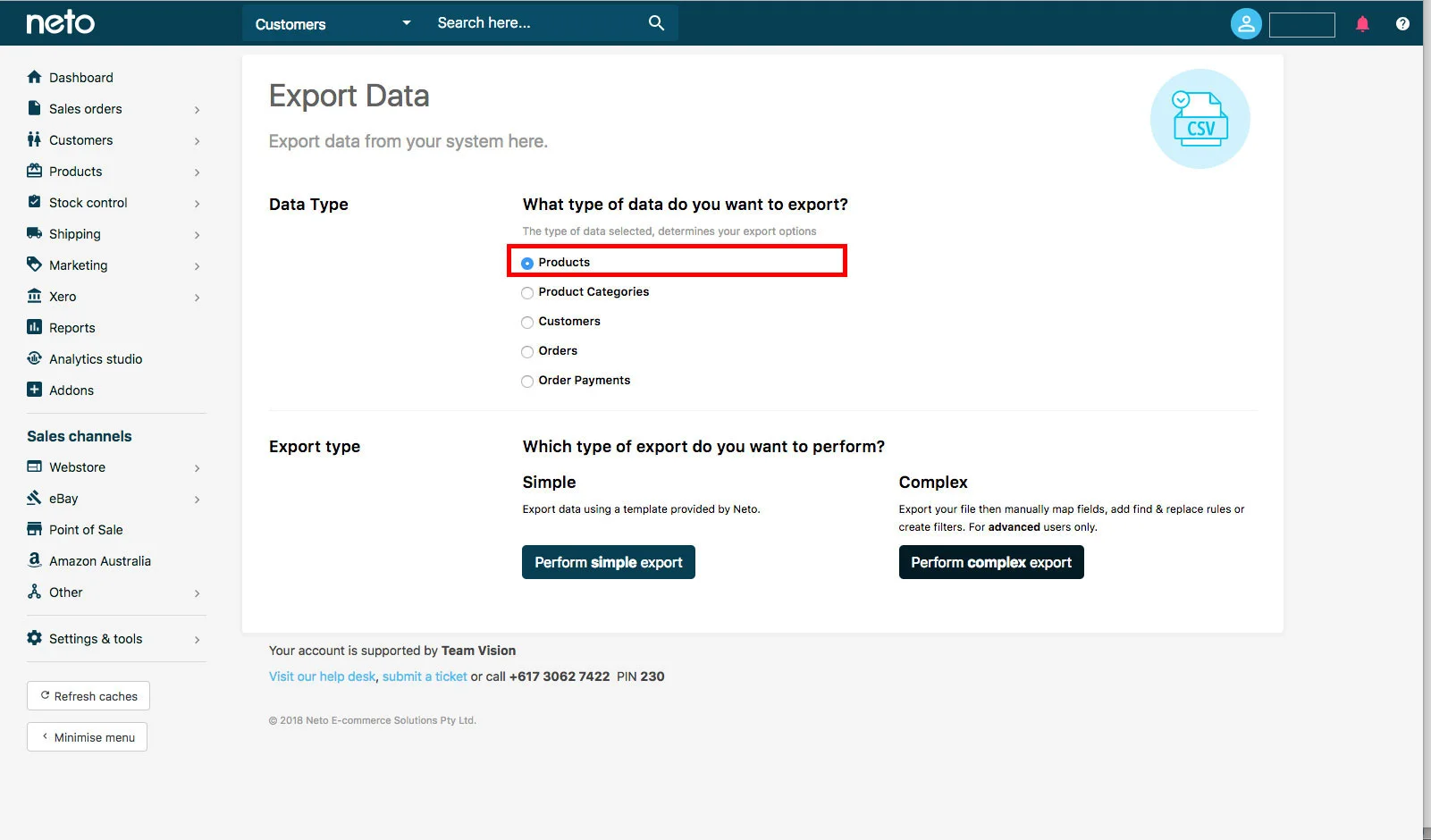 Youll want to make sure you select Complex export NOT the simple export. And then use and existing template. 