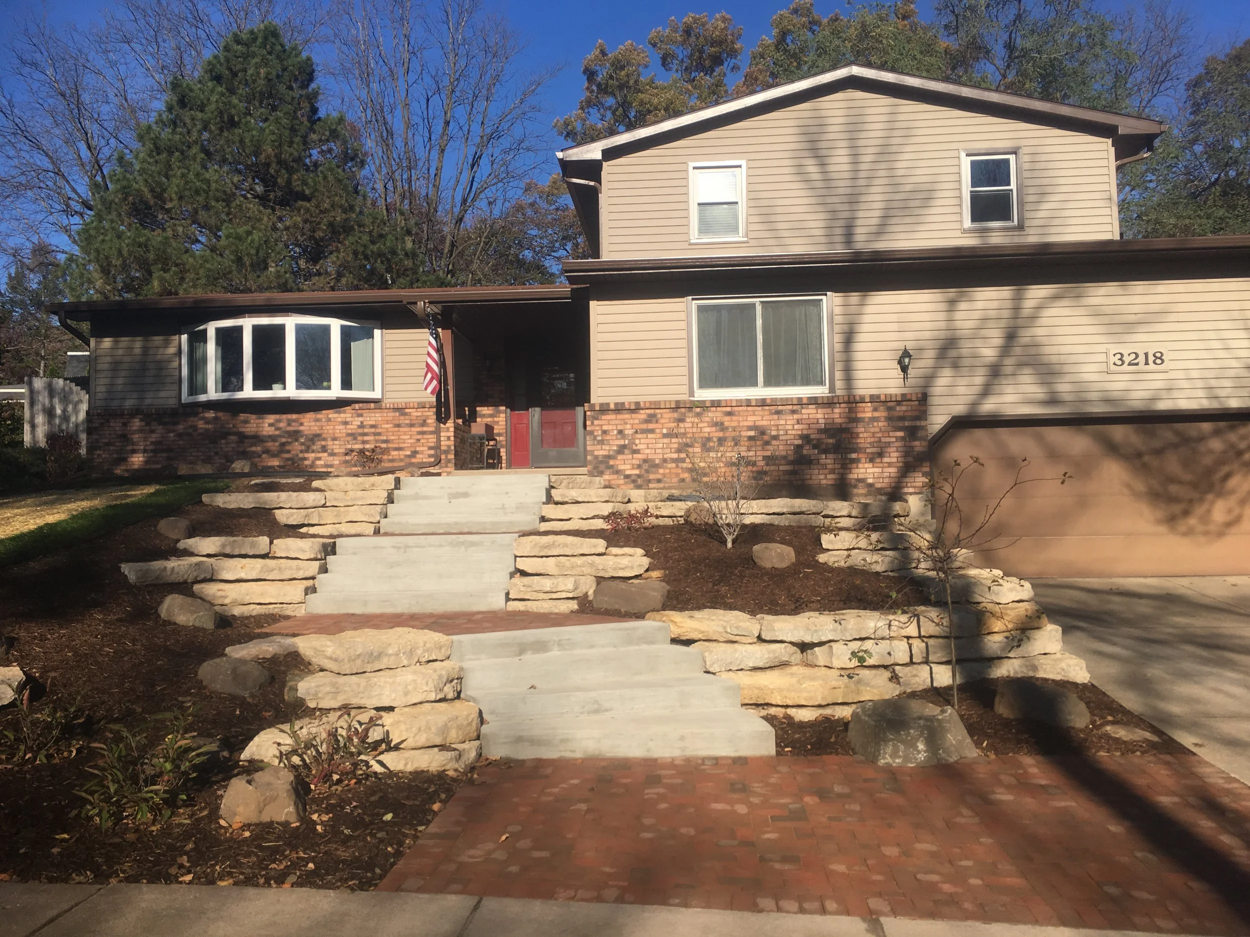 Outcrop Walls, Concrete Steps & Brick