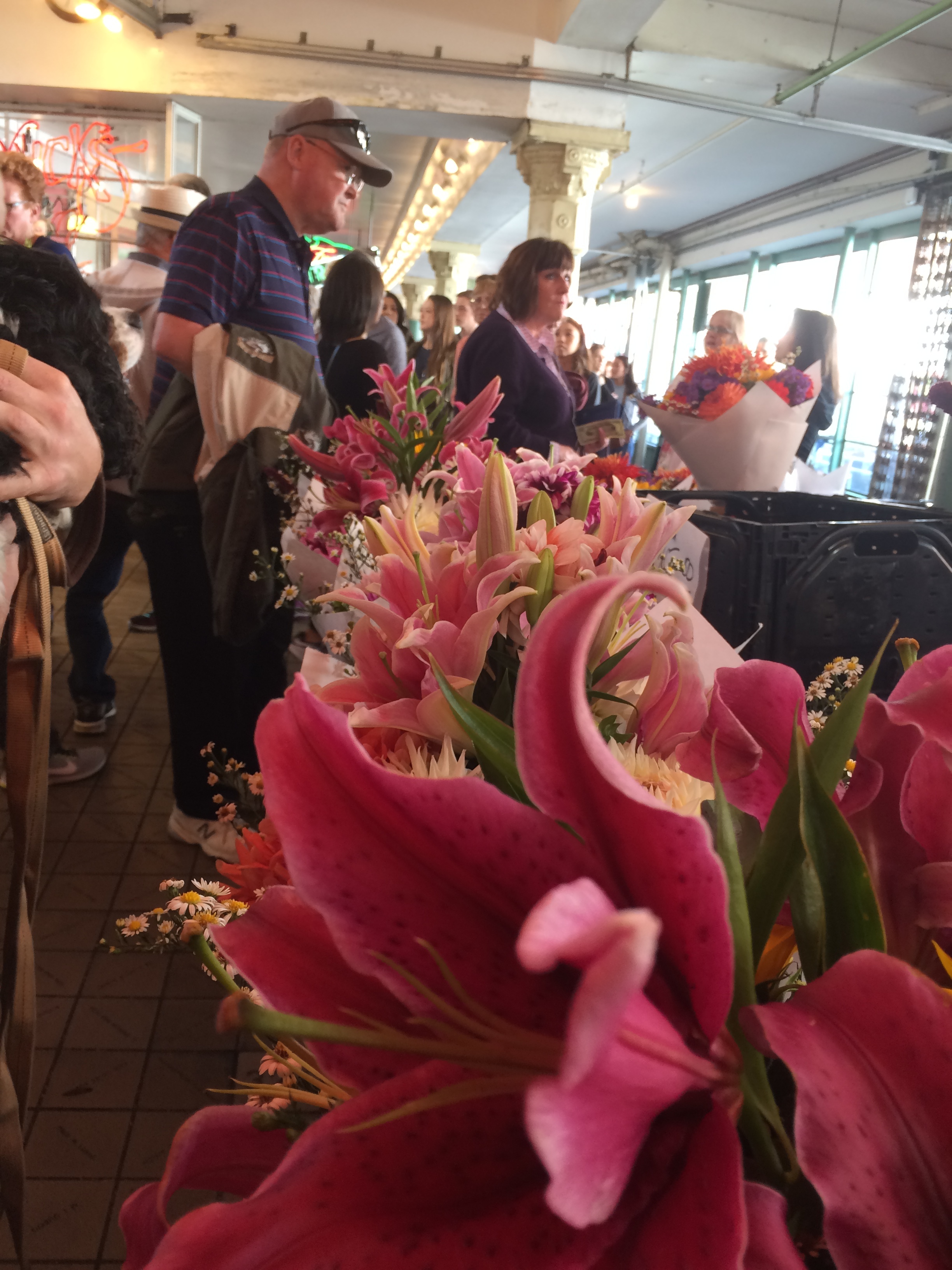  Pike Place in Seattle. I enjoyed the rows and rows of flowers more than the fish.&nbsp; 