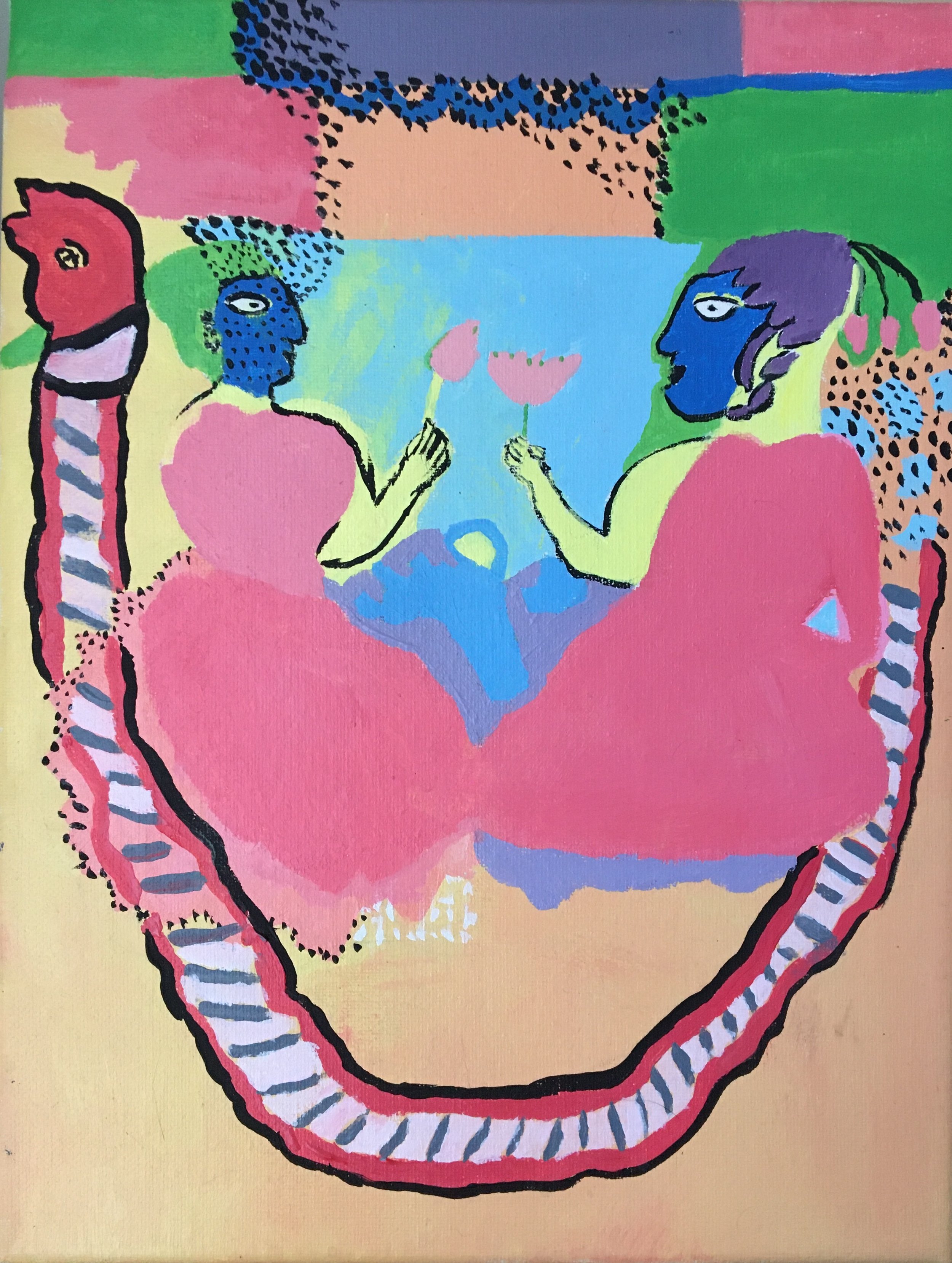 acrylic on canvas 9” x 14” Shakti series: The term shakti refers to multiple ideas. Its general definition is dynamic energy that is responsible for creation, maintenance, and destruction of the universe. It is identified as female energy because s