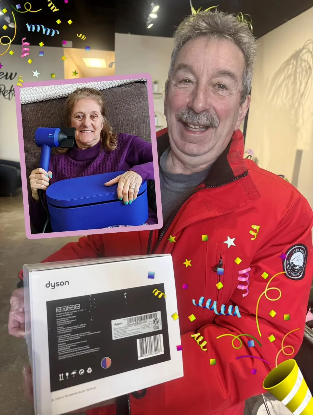 Congratulations Yvon, the winner of annual Alta Moda fundraiser raffle! 

Yvon has been a client of our stylist Yvonne for many, many great years! He passed on his prize to his beautiful wife for an early Valentine's Day gift! 🥰 A big thank you to a