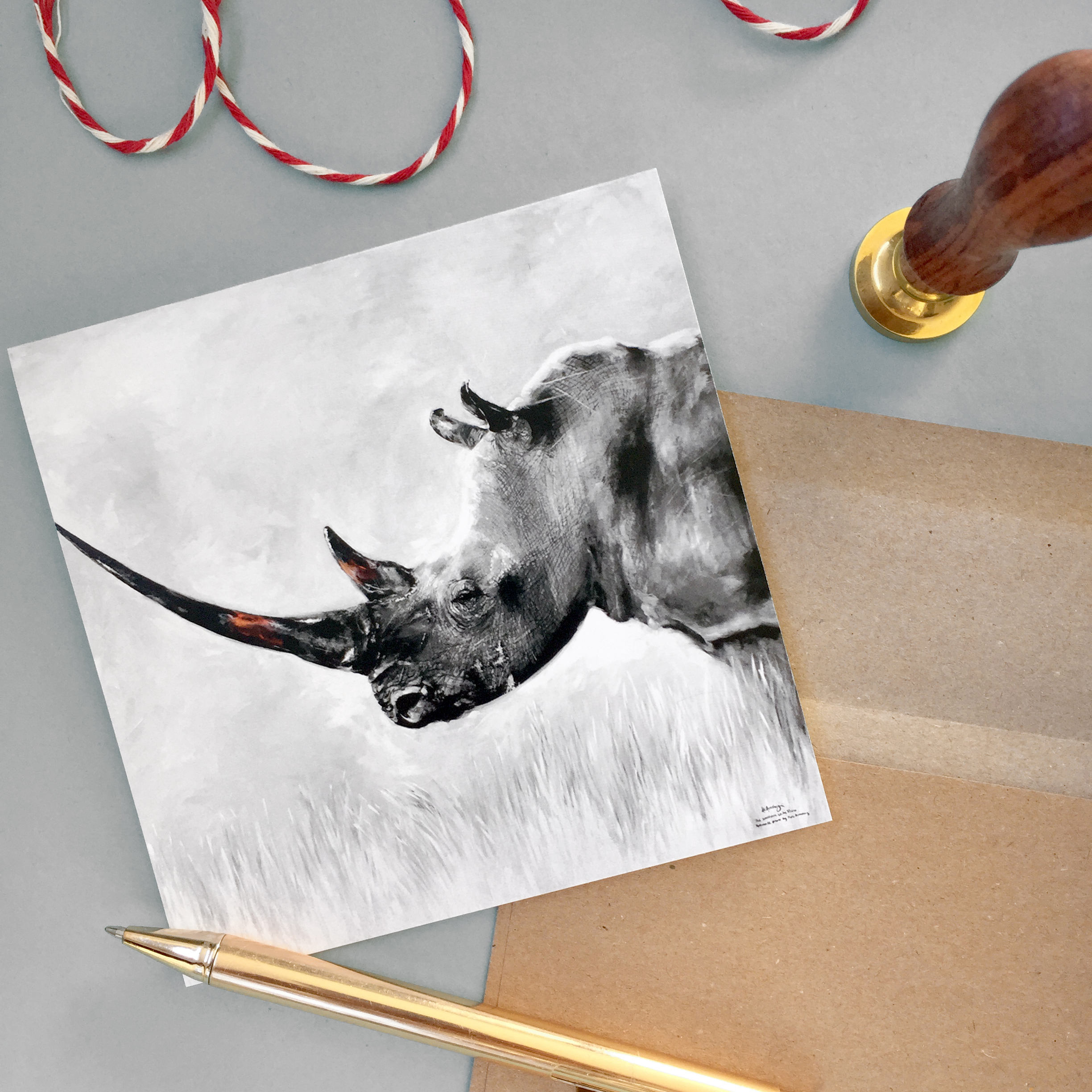 Northern White Rhino mini print and card