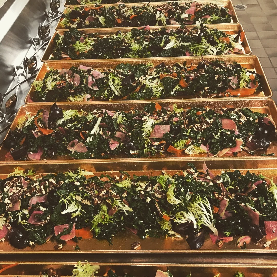 Fall/Winter Salad- Dino Kale, Roasted Delicate Squash, Shaved Watermelon Radish, Organic Lady Apples, Smoked Pepitas