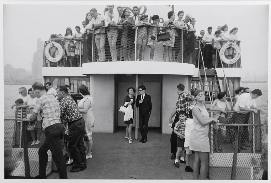 Statue of Liberty Ferry, ca. 1968. Vintage gelatin silver print. Mounted, signed in pencil on mount below image. Number 45 from an edition of 75. From the portfolio, Fifteen Photographs , published by Double Elephant, 1974. Titled there, “Staten Island Ferry.” Prints were made by Winogrand and Richard Benson. Image measures 8 7/8 x 13 inches. Inventory #C0640. Terms | Inquire