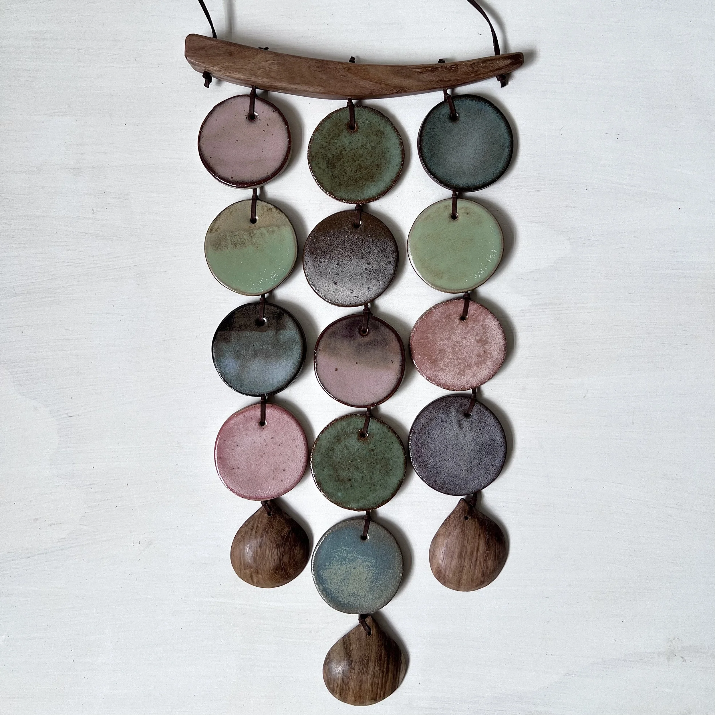 Ceramic & Wood Wall Hanging - Deep Lily-pad