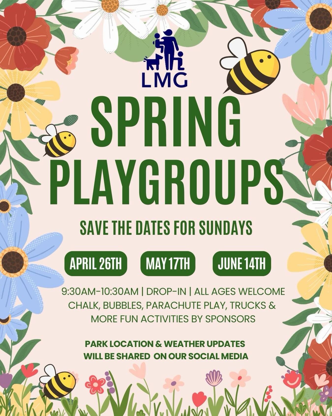 Spring is in full bloom and so are our LMG playgroups! 🌸🐝

Join us for some easy, outdoor fun with your little ones&mdash;think bubbles, chalk, parachute play, trucks, and more! Perfect for all ages and a great way to connect with other local famil
