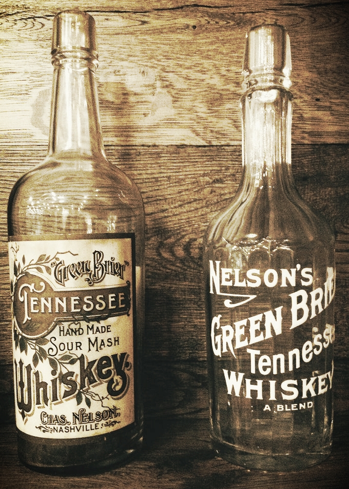 Original bottles of Nelson's Green Brier Tennessee Whiskey.
