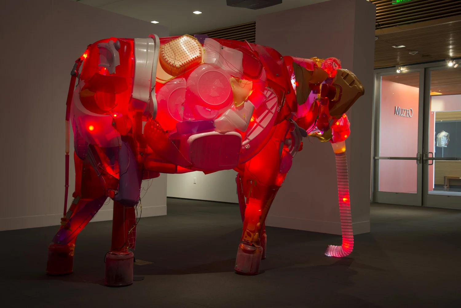 Elephant, post-consumer plastic, PVC, LEDs, 80 x 115 x 52 inches, 2013. 