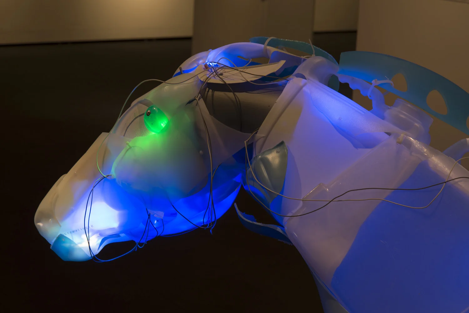   Unsustainable Creature: Horse, (detail)&nbsp; post-consumer plastic, PVC, LEDs.&nbsp;50 x 87 x 42 inches. 2010-2014 