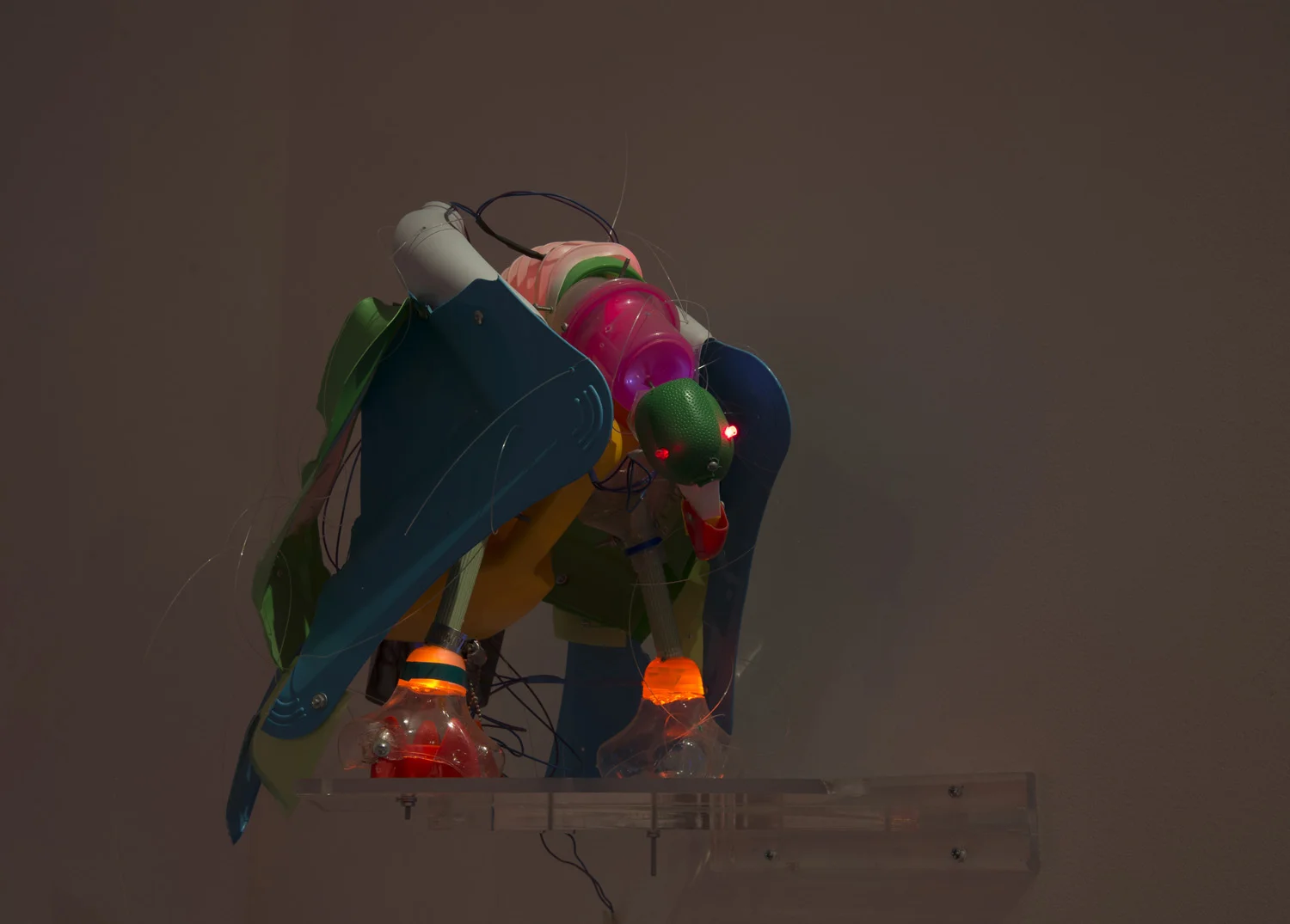   Unsustainable Creature: Vulture. &nbsp;post-consumer plastic, LEDs. 18 x 21 x 16 inches. 2009&nbsp;    