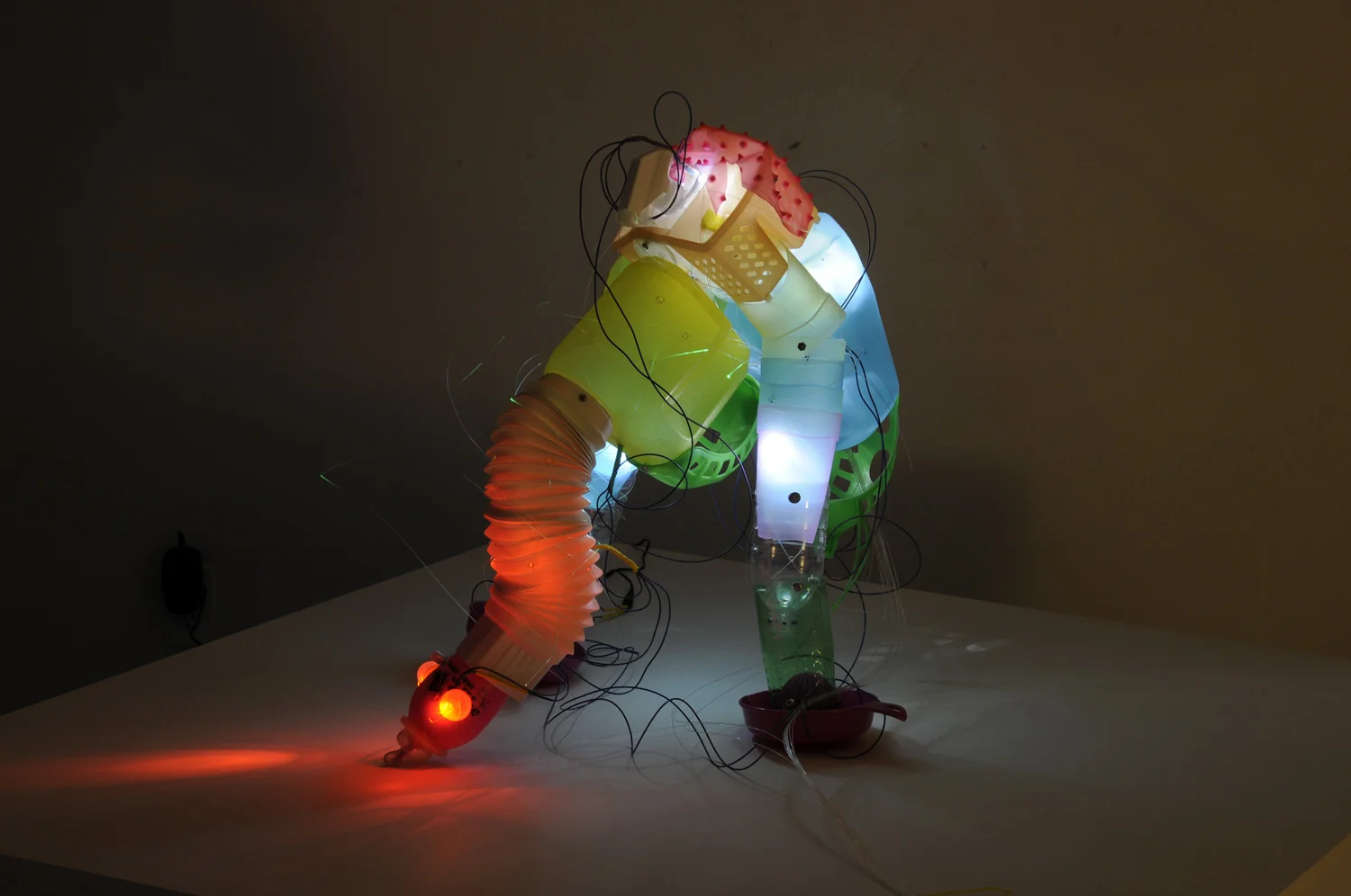   Unsustainable Creatures: Emu.&nbsp; 2009. Post-consumer plastic, LEDs. 24 x 16 x 18 inches. Photo credit: Martin Cox 