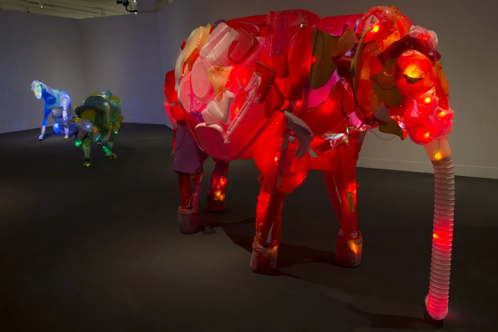  Caravan @ Muzeo features sculptures from the Unsustainable Creatures series, an ongoing project since 2009. Here installed as part of Transcending Trash, the Art of Upcycling. Curated by Matthew Leslie. Muzeo, Anaheim, CA. April 26-Aug 31, 2014. All