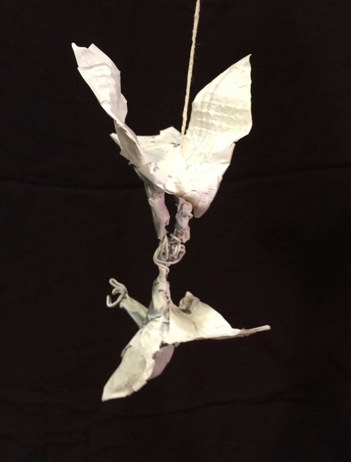 model for Predator: Sky Dance, 2015 wire mesh, aluminum wire, duct tape, sculpey 6 x 4 x 4 inches Predator:Sky Dance was selected for the Beijing Biennale in 2015. The model was made to sort out the composition for the project. Ultimately, the final sculpture was only shown at the USC Fisher Museum in the Beast of Burden solo exhibition.