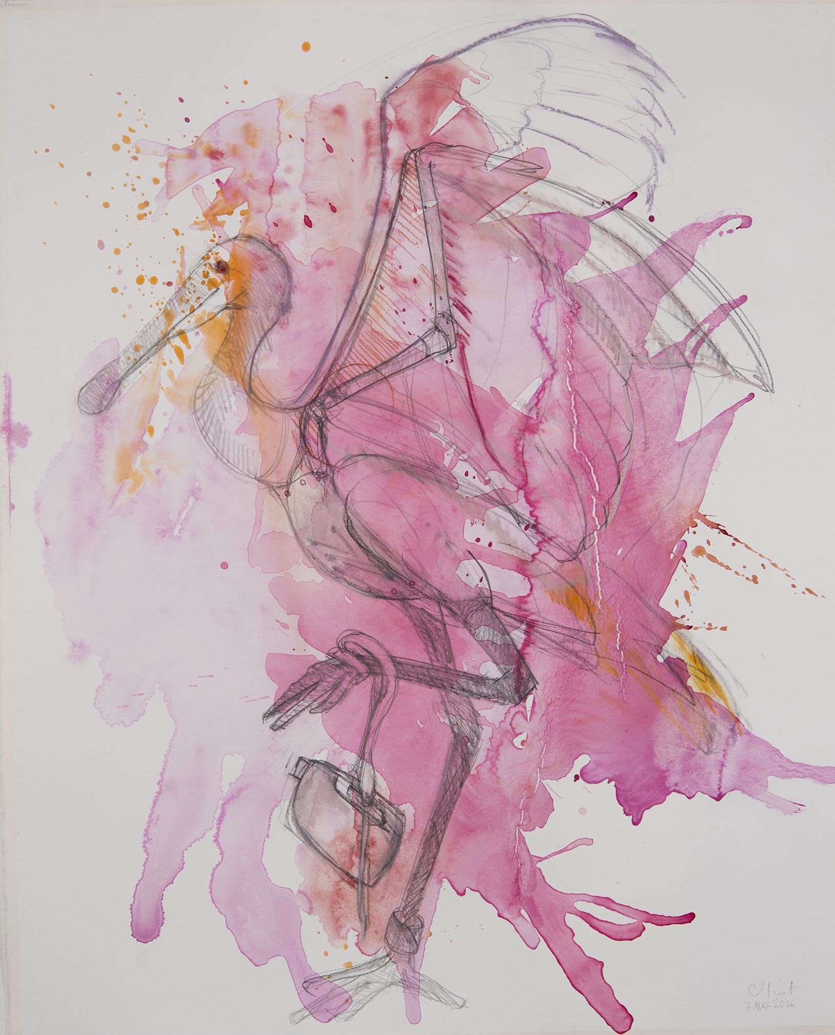   Study for Spoonbill #1 , 2016 watercolor, graphite, pastel 31 x 37.5 inches 