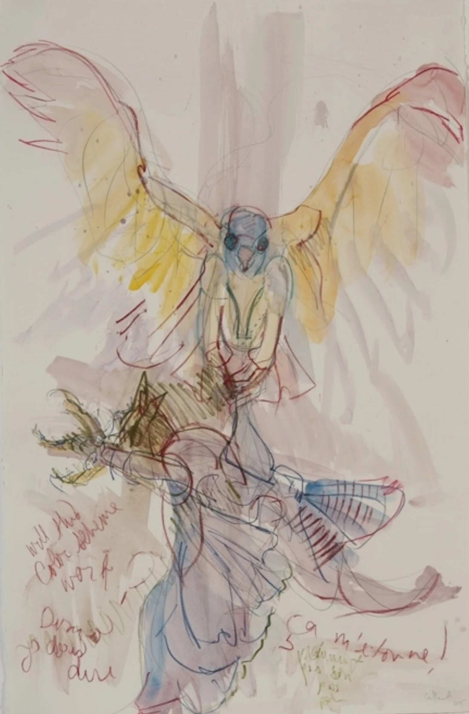   Ca m'etonne! , 2015  Watercolor, pastel pencils on Arches paper  22 x 30 inches  Private Collection  