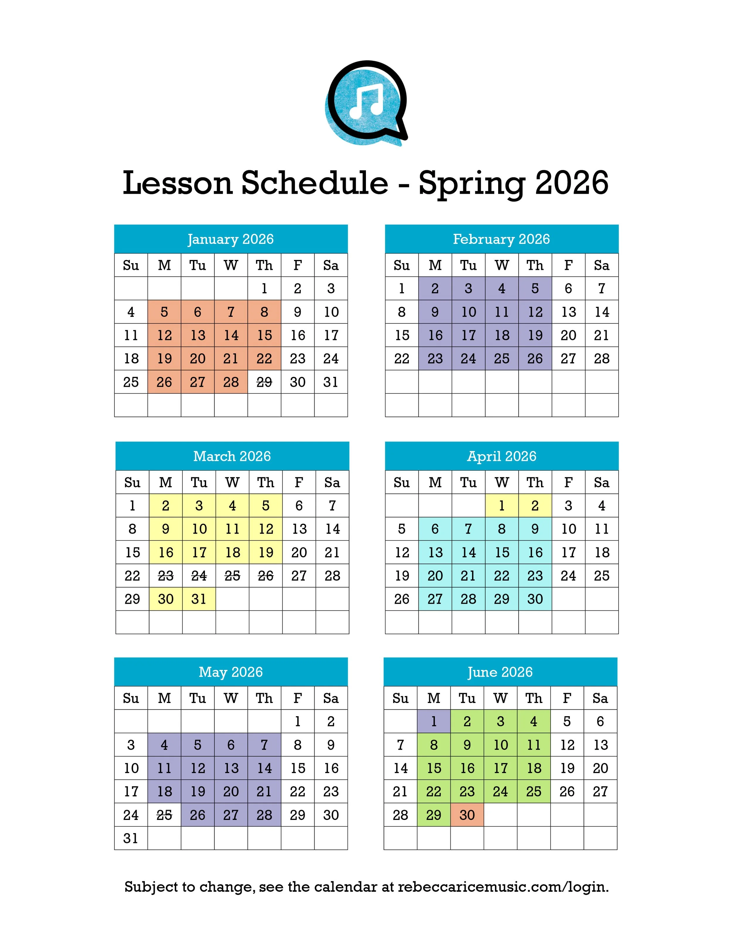 Lesson Schedule, click for PDF